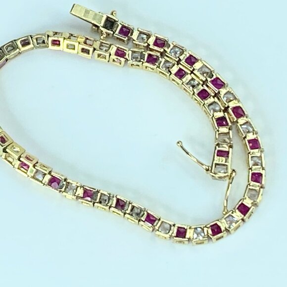 14K yellow gold 4.8ct natural Ruby tennis bracelet 8.25" 10.9g 8.25" JR421 - Picture 6 of 10